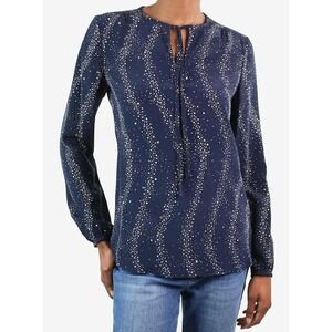 Vanessa Seward 100% Silk Blue Star Print Blouse Size 36 US Size 6‎ Long Sleeve